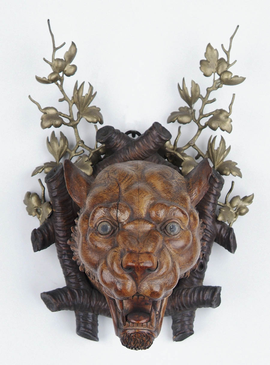 Appraisal: OUTSTANDING CARVED WOOD PANTHER HEAD Wonderful details including open mouth