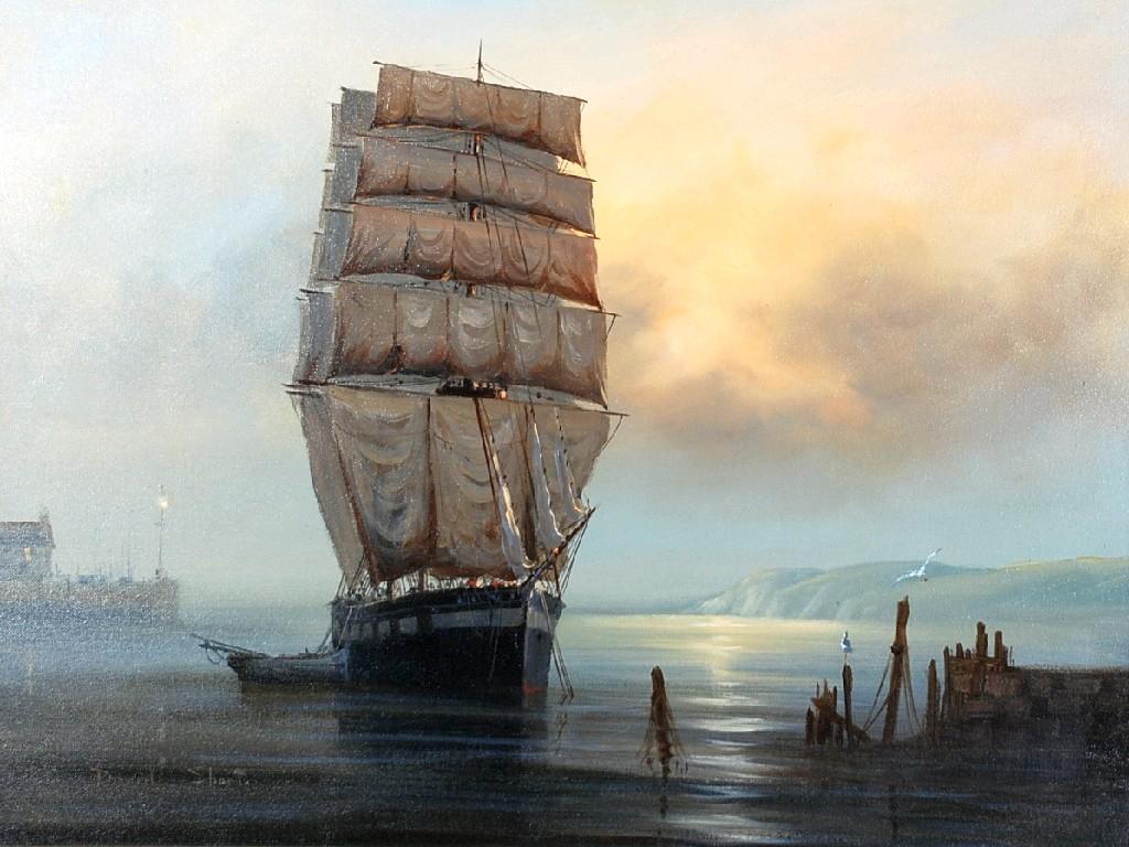 Appraisal: DAVID SHORT b OIL ON CANVASClipper entering harbour under sailsigned