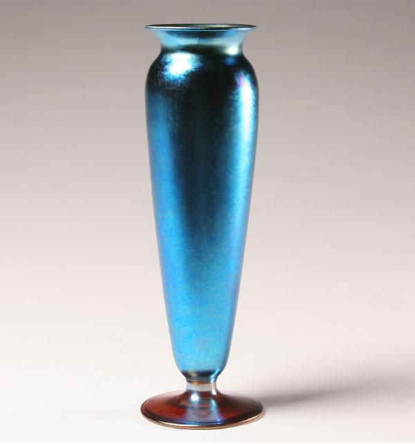 Appraisal: Durand iridescent blue art glass vase with gold iridescent foot