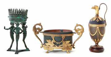 Appraisal: French cachepot centerpiece and urn th century comprising seahorse decorated