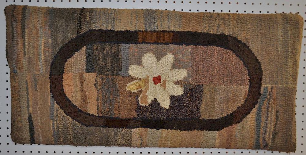 Appraisal: American Folk Art Floral Design Hooked Rug with white flower