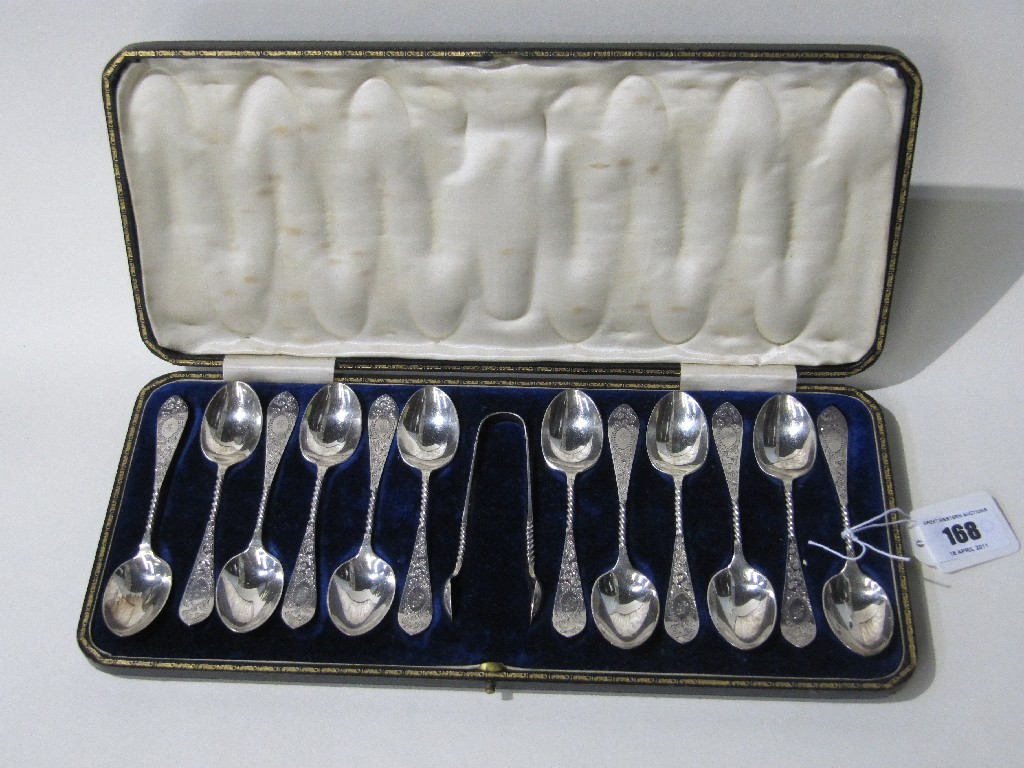 Appraisal: Cased set of silver spoons with tongs Sheffield