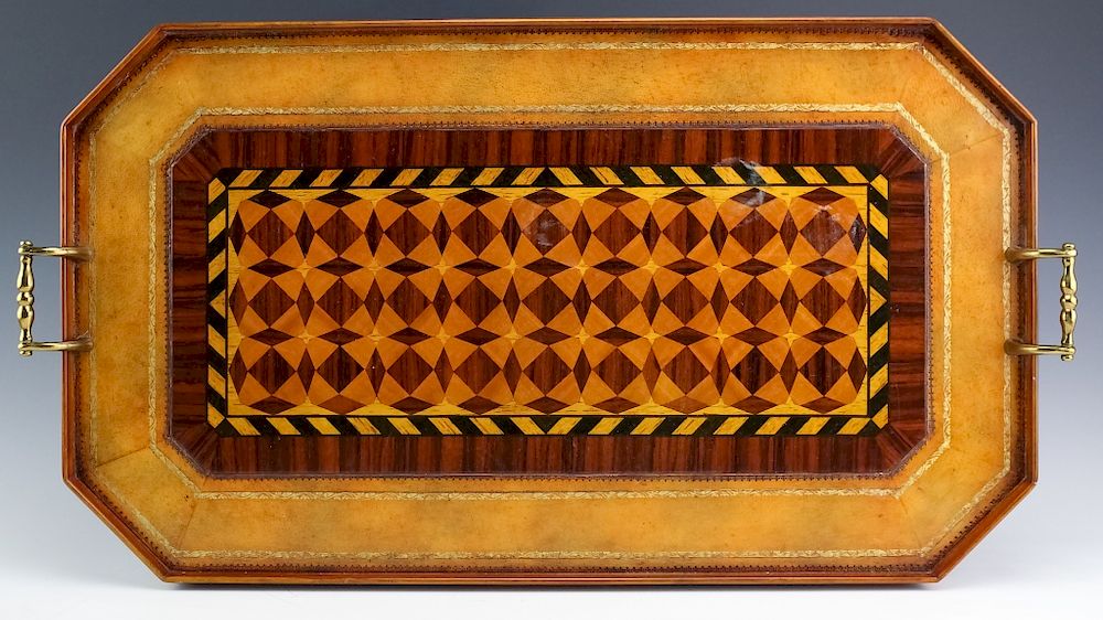 Appraisal: Maitland Smith Wood Marquetry Inlay Serving Tray Fine Maitland Smith