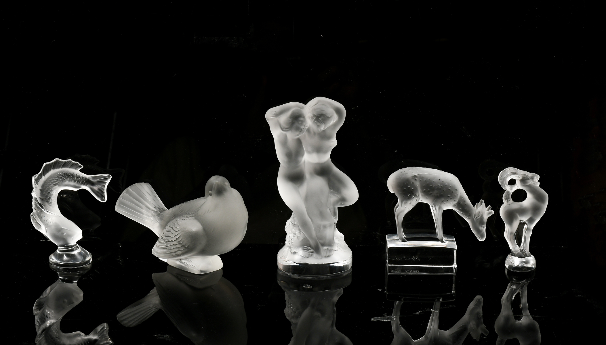 Appraisal: PC LALIQUE FIGURAL COLLECTION Comprising - Finch - Young buck