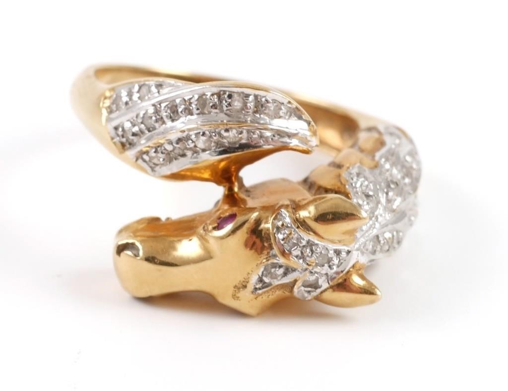 Appraisal: K yellow gold horse head ring contains round single cut