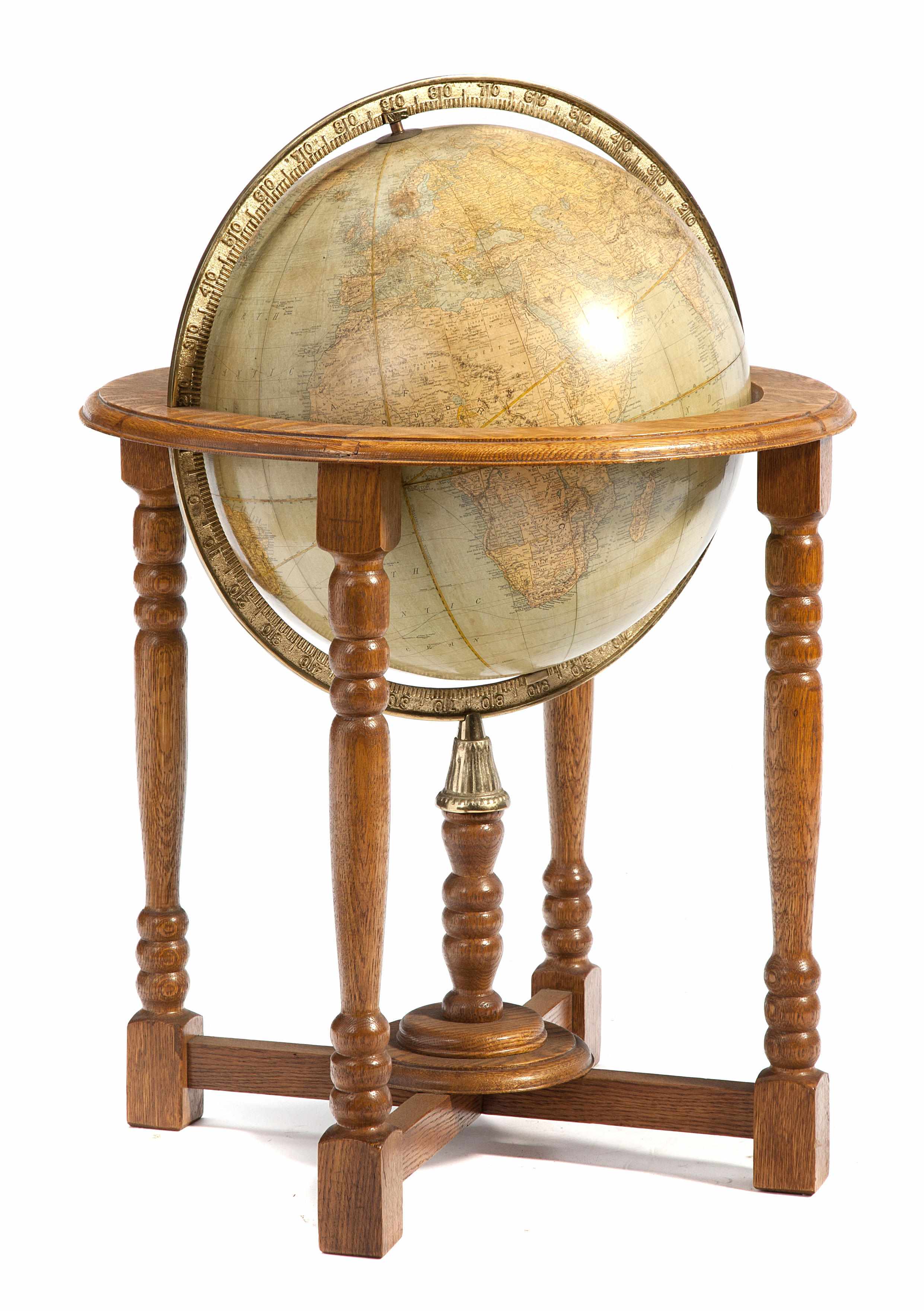 Appraisal: An oak and brass mounted globe on stand height in