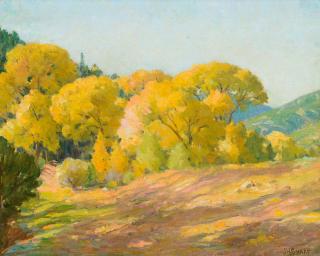 Appraisal: JOSEPH H SHARP - Cottonwoods Canon Taosoil on canvas x