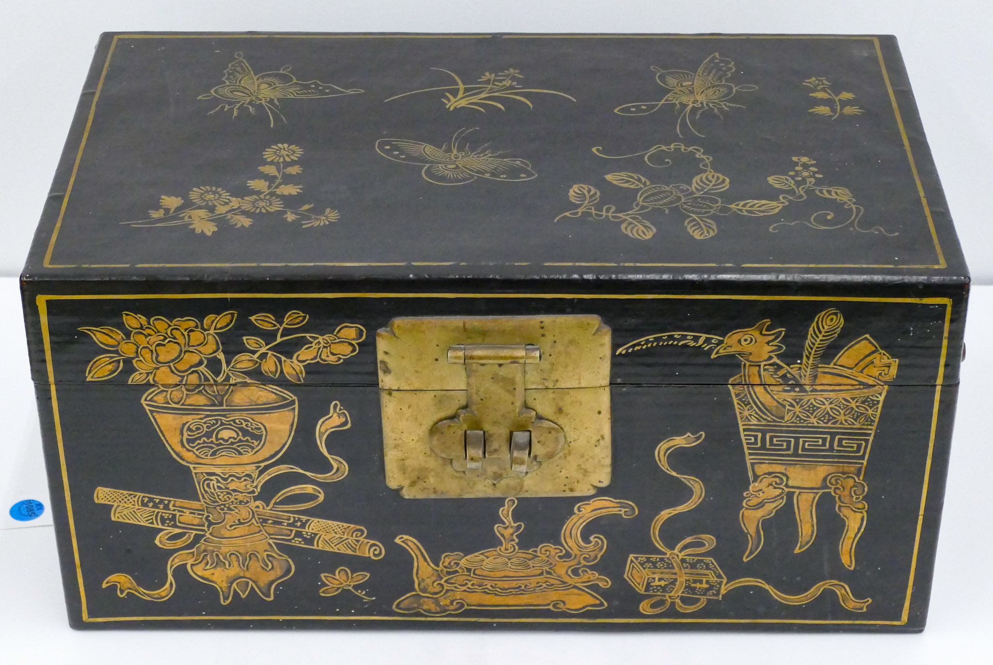 Appraisal: Old Chinese Gilt Lacquered Black Small Trunk ''x ''x ''