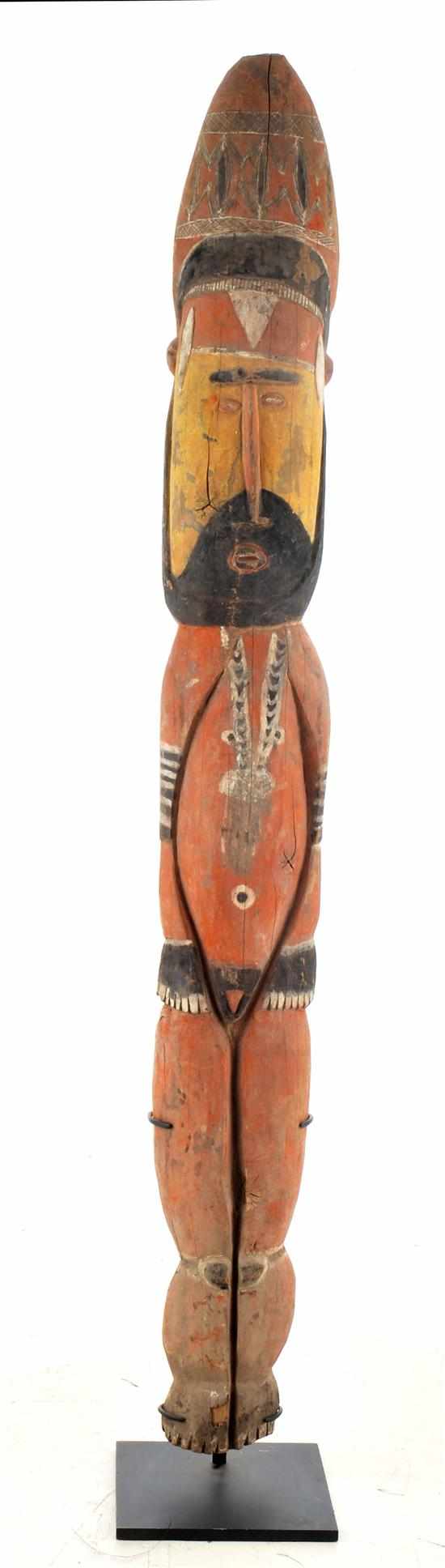 Appraisal: ABELAM FIGURATIVE HOUSE POST ANCESTOR FIGURE with remnant bright ochres