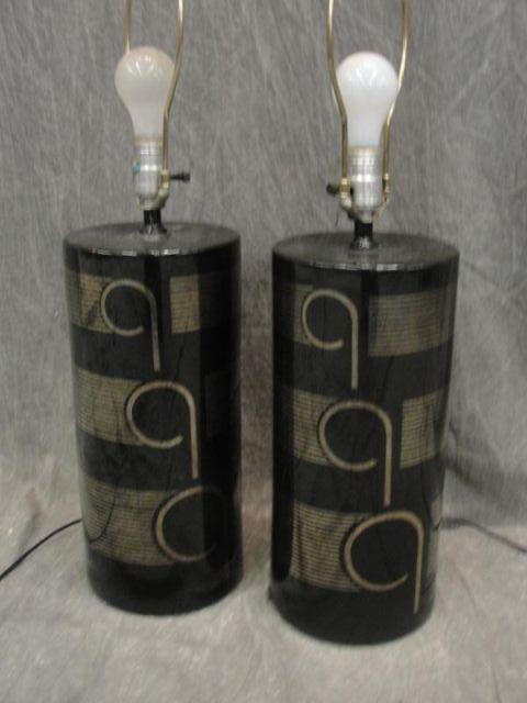 Appraisal: Pierre Cardin Pair of Decorative Lamps Black with a gilt