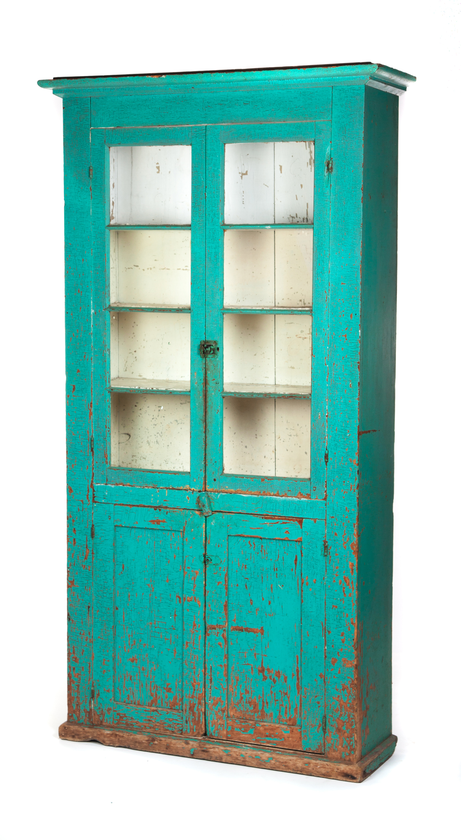 Appraisal: PAINTED ONE-PIECE FLAT WALL CUPBOARD American mid th century pine