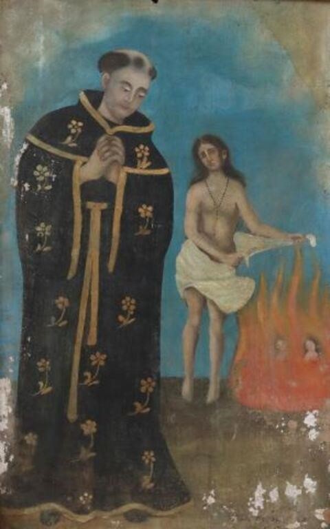 Appraisal: Framed oil on wood panel painting San Nicolas de Tolentino