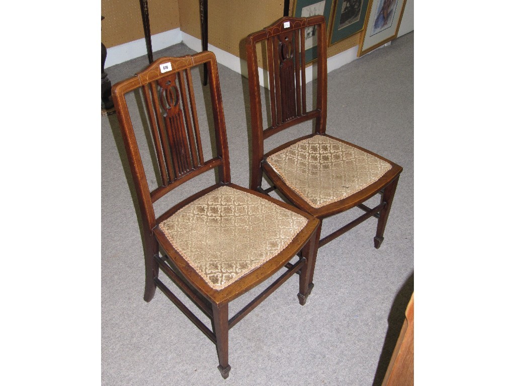 Appraisal: Pair of Edwardian mahogany bedroom chairs