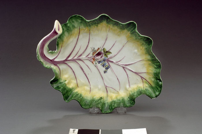 Appraisal: CHELSEA PORCELAIN COS LETTUCE LEAF DISH CIRCA - Molded with