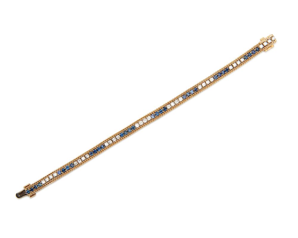 Appraisal: K Gold Diamond and Sapphire Line Bracelet K Gold Diamond