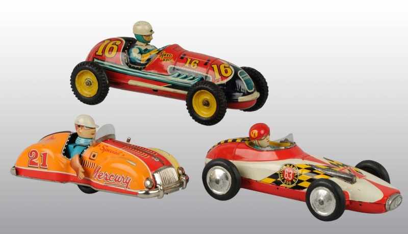 Appraisal: Lot of Tin Litho Race Car Toys Description Japanese Working