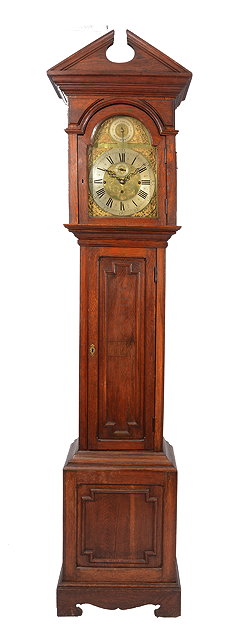 Appraisal: AN EARLY TH CENTURY OAK LONGCASE CLOCK the brass break