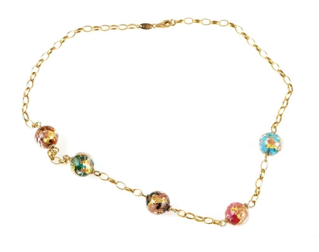 Appraisal: K yellow gold Venetian Murano dichroic glass bead necklace Bead