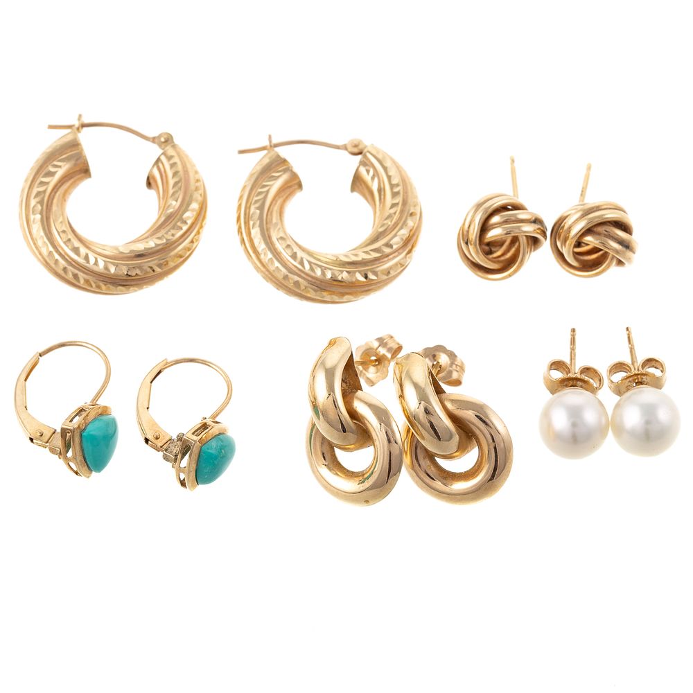 Appraisal: A Collection of Five Pairs of Earrings in K Five