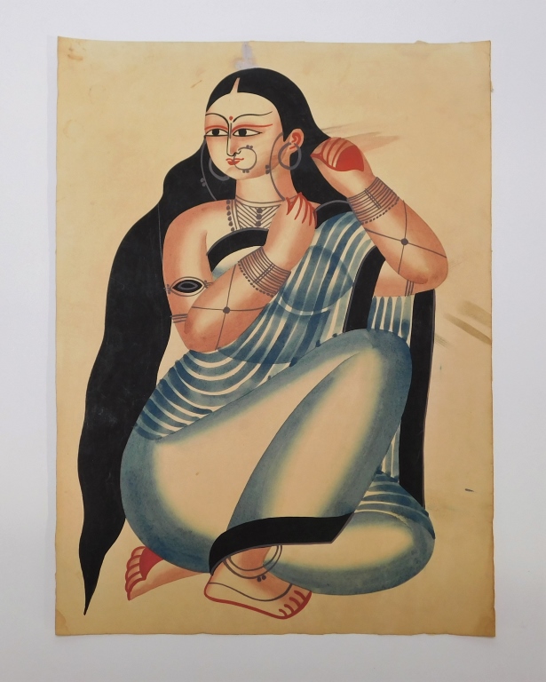 Appraisal: C INDIAN KALIGHAT SCHOOL PAINTING India Late th CenturyDepicts a