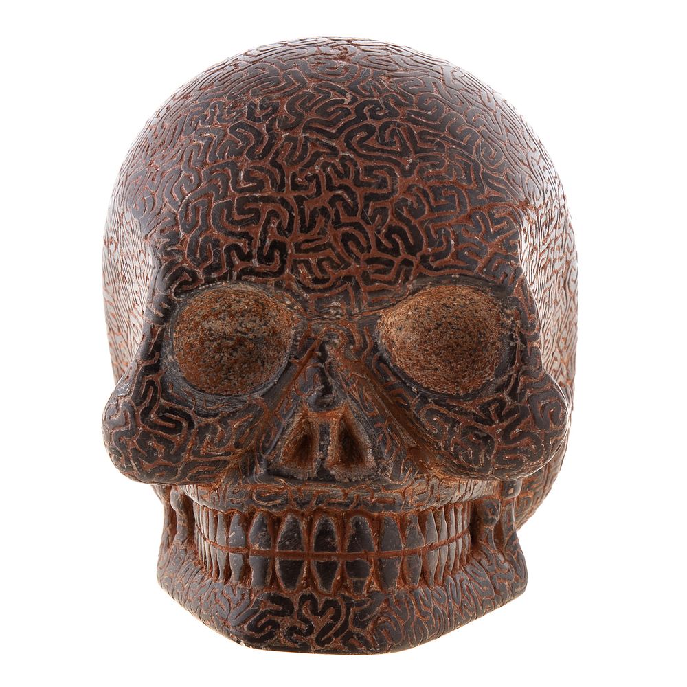 Appraisal: Pre-Colombian Style Carved Stone Skull Having elaborate carved line decoration