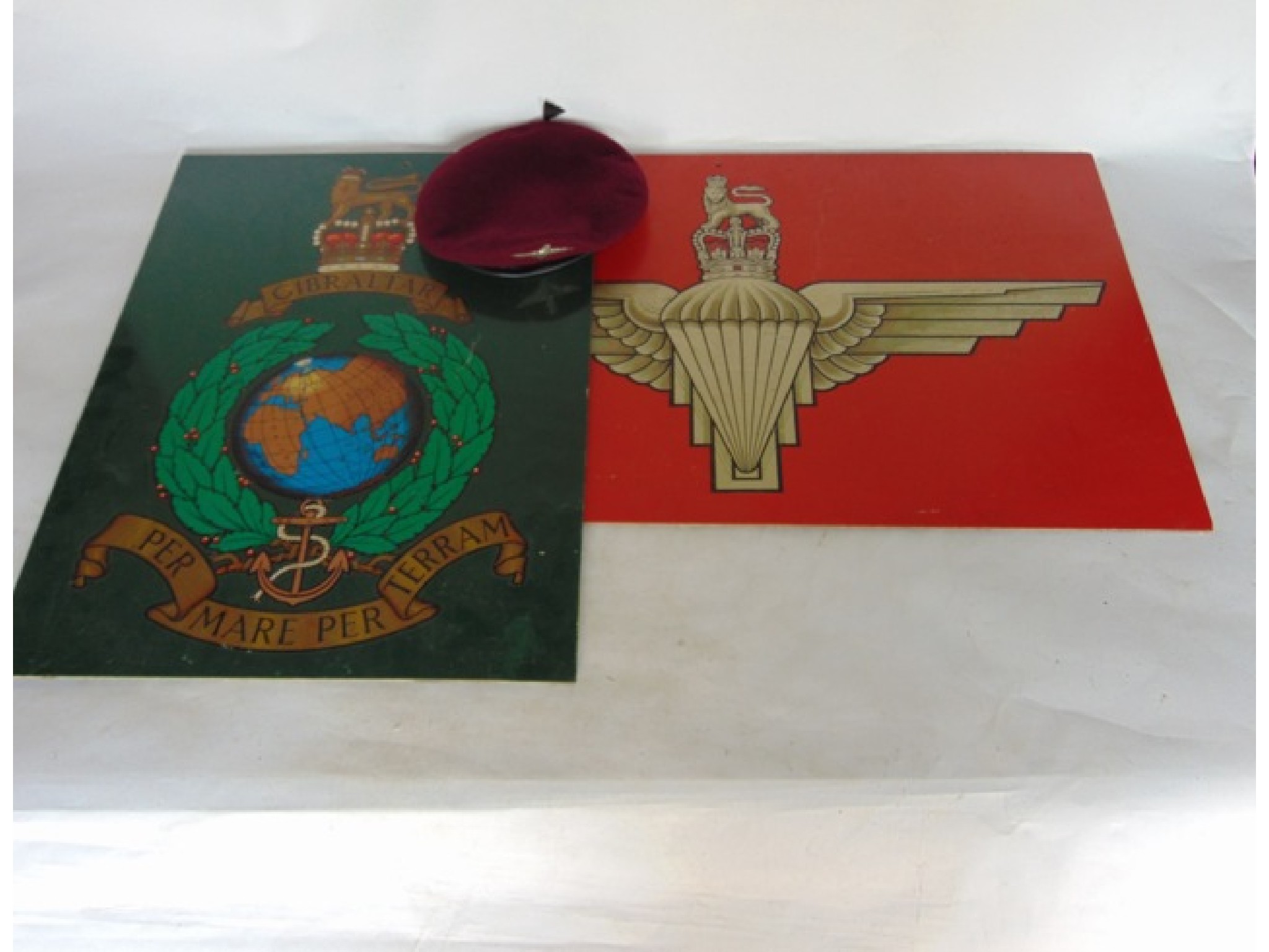 Appraisal: Two military panels showing the Royal Marines Colours and the