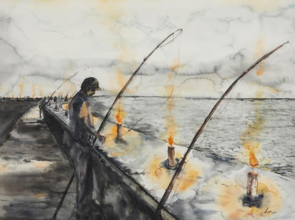 Appraisal: Kadir Lopez Nieves b Cuban Peces en Vela Watercolor on