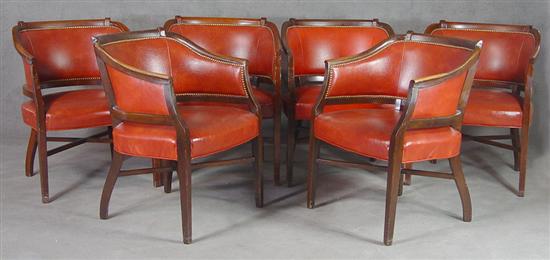 Appraisal: Six Red Leather Tub Chairs th Century Brass nailhead trim