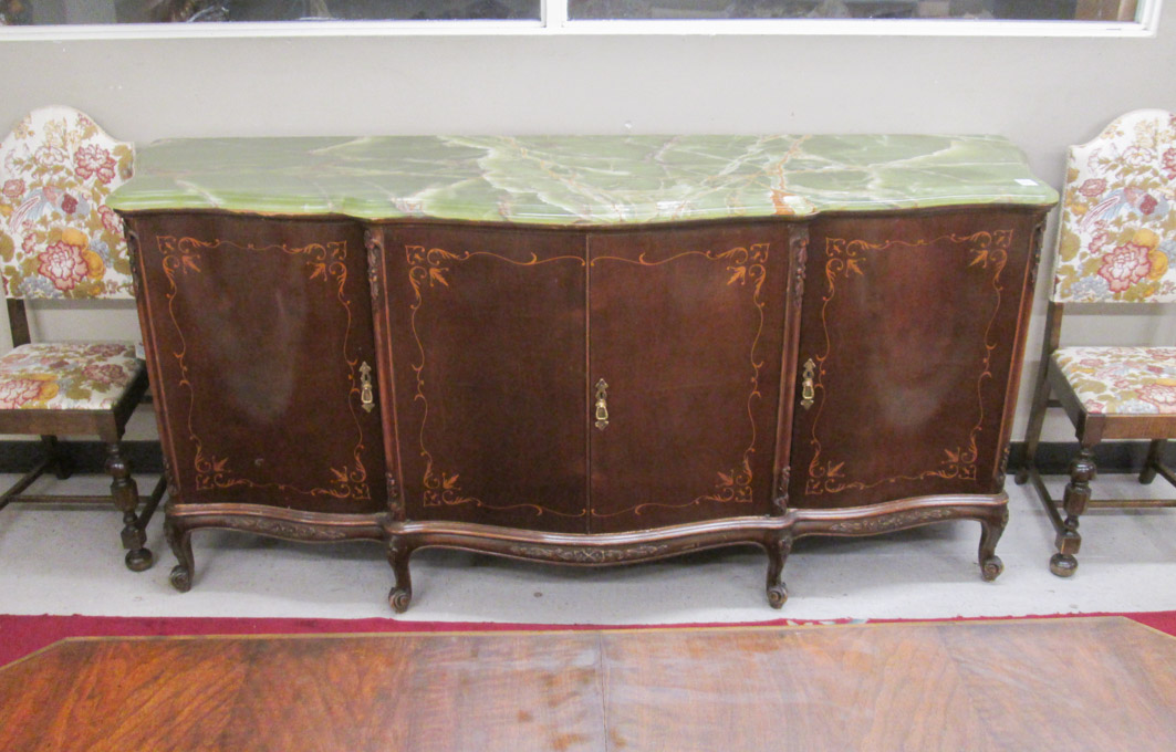 Appraisal: PROVINCIAL STYLE CARVED AND INLAID SIDEBOARD Continental mid- th century