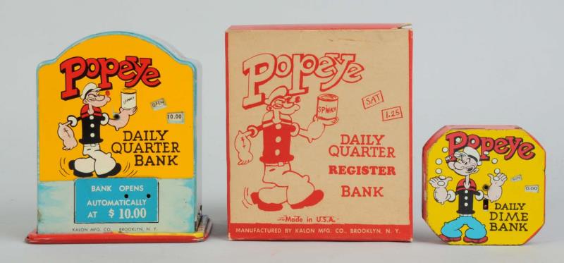 Appraisal: Lot Of Tin Litho Popeye Banks One is a Daily