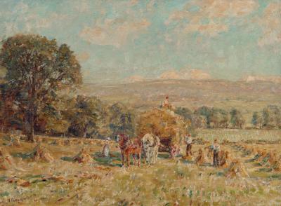 Appraisal: HERBERT ROYLE Harvesting Scene at Nesfield Ilkley signed x gilt