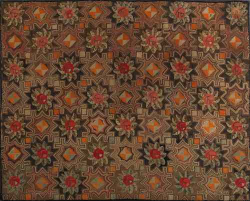 Appraisal: Large American hooked rug early th c with an overall