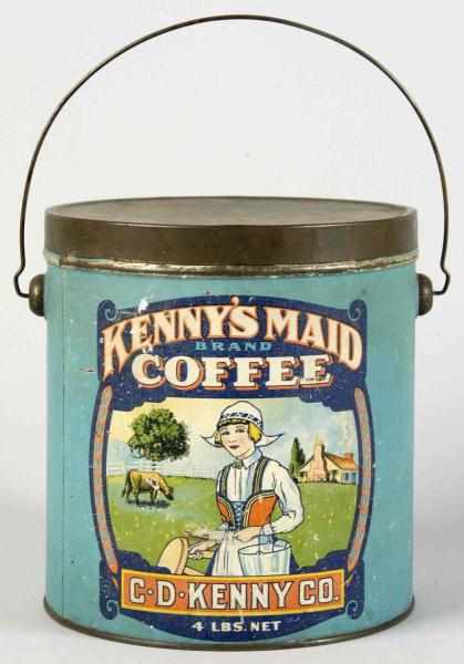 Appraisal: Kenny's Maid -lb Coffee Pail Description Beautiful graphics original lid