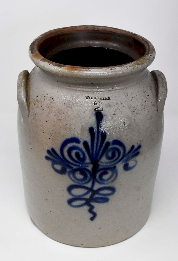 Appraisal: Worcester Gallon Blue Decorated Crock Worcester Gallon Blue Decorated Crock