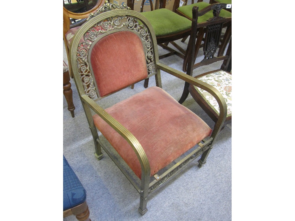 Appraisal: Brass framed open armchair