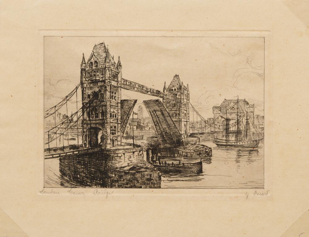 Appraisal: British School c London Tower Bridge etching pencil-signed G Briard