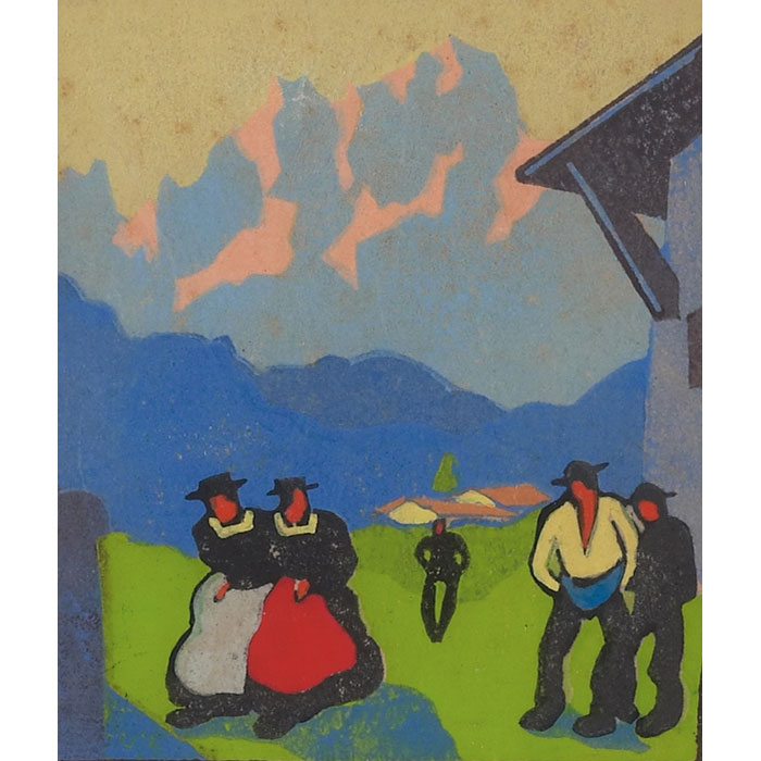 Appraisal: Herbert Gurschner Austrian - Village Girls c color woodcut x