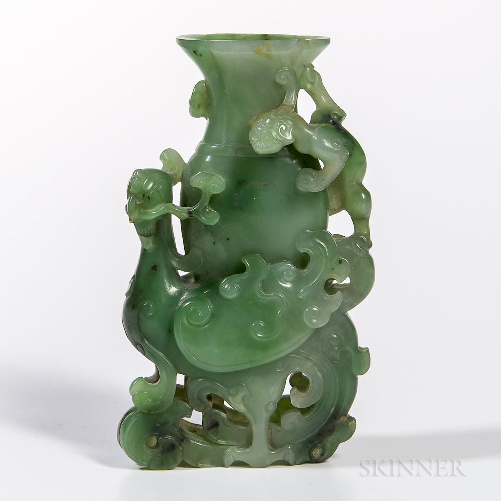 Appraisal: Green Hardstone Vase Green Hardstone Vase China a phoenix-tail-form vase