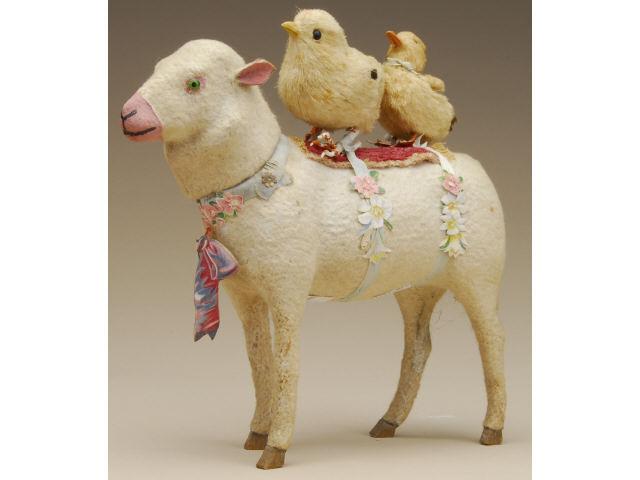 Appraisal: Easter Sheep Candy Container Germany ca cloth covered composition sheep