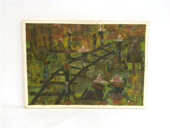 Appraisal: Arijac Harry Jacques th C Haitian scene in railyard two