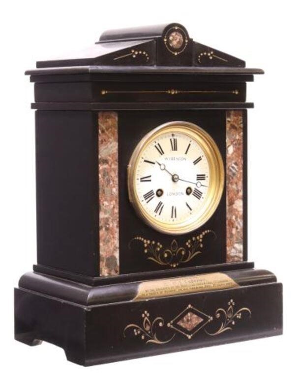 Appraisal: French striking mantel shelf clock late th c black slate