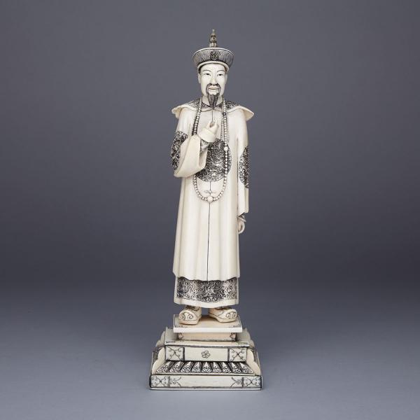 Appraisal: Tall Ivory Carved Figure of an Official Circa s Raised