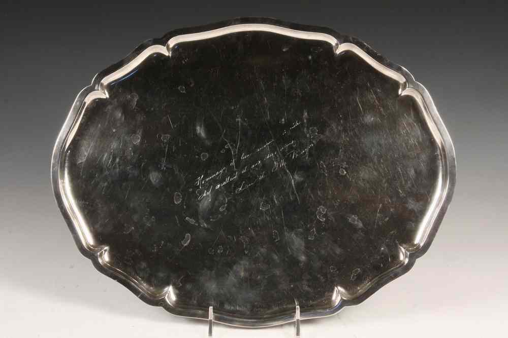 Appraisal: GERMAN SILVER PRESENTATION TRAY - Oval Scalloped Edge Silver Tray