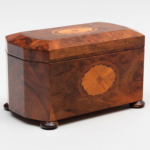 Appraisal: ENGLISH INLAID BURL WALNUT OCTAGONAL TEA CHEST x x in