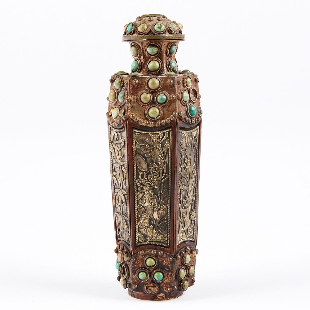 Appraisal: Chinese Turquoise and Silver Snuff Bottle A lovely Chinese turquoise