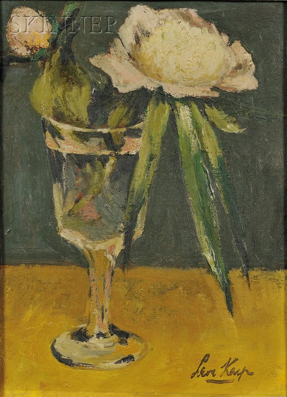 Appraisal: Leon Karp American - Peonies in a Glass Signed Leon