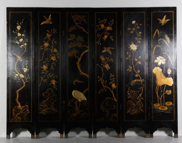 Appraisal: - Chinese Panel Screen Chinese six panel screen lacquered h