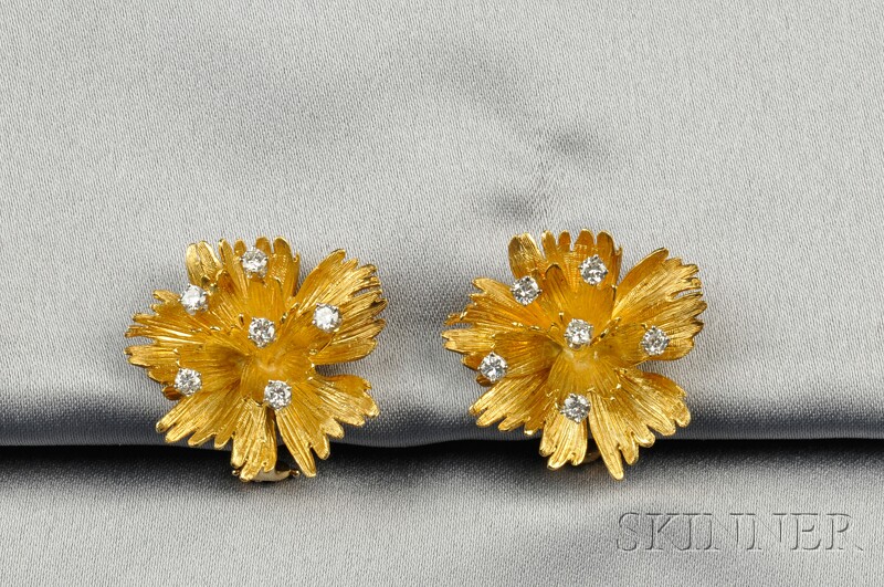 Appraisal: kt Gold and Diamond Flower Earclips each set with six