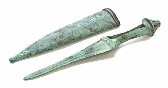 Appraisal: A Mediterranean Bronze Dagger having incised triangular blade with cast