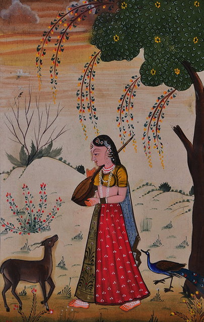 Appraisal: AN INDIAN MINIATURE painted with female beauty carrying a sitar